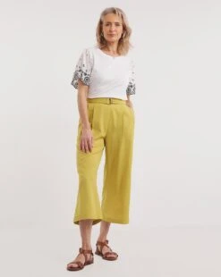 Julipa Linen Crop Trouser| Lime