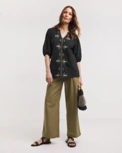 Julipa Embroidered Notch Neck Top| Black -Trendy Rae Sales y07eg521706w