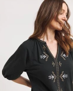 Julipa Embroidered Notch Neck Top| Black -Trendy Rae Sales y07eg521707w