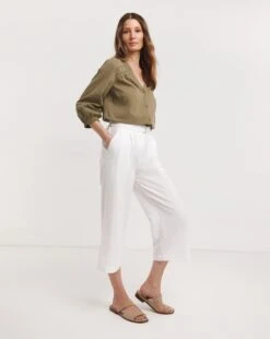 Julipa Linen Crop Trouser| White