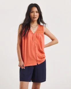 Julipa Lace Trim Vest| Coral