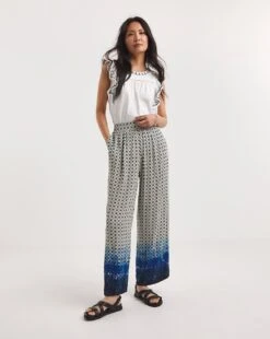 Julipa Printed Crinkle Trouser| Blue Print