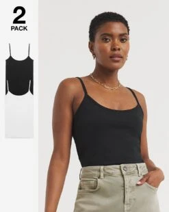 2 Pack Longline Sleeveless Jersey Cami| Black/White
