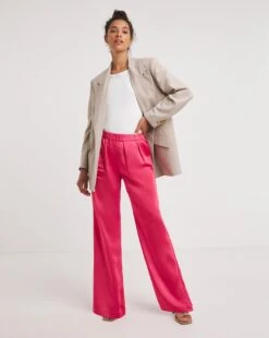 Pink Satin Trousers With Pull On Waist| Pink