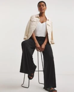 Black Jersey Palazzo Trousers| Black