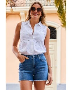 Sosandar Raw Edge Denim Shorts| Blue