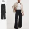 Black/Black 2 Pack Pull On Lightweight Jersey Wide Leg Trousers