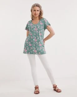 Julipa Round Neck Printed Tunic| Green Multicolour -Trendy Rae Sales z07eg922738w