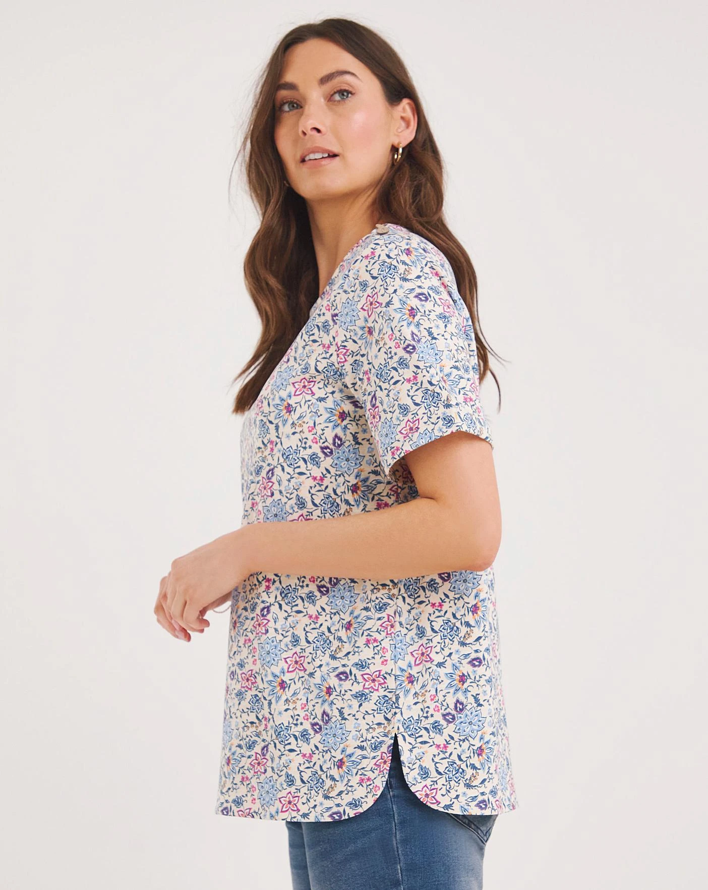Julipa Button Shoulder T-Shirt| Floral 3 Julipa Button Shoulder T-Shirt| Floral