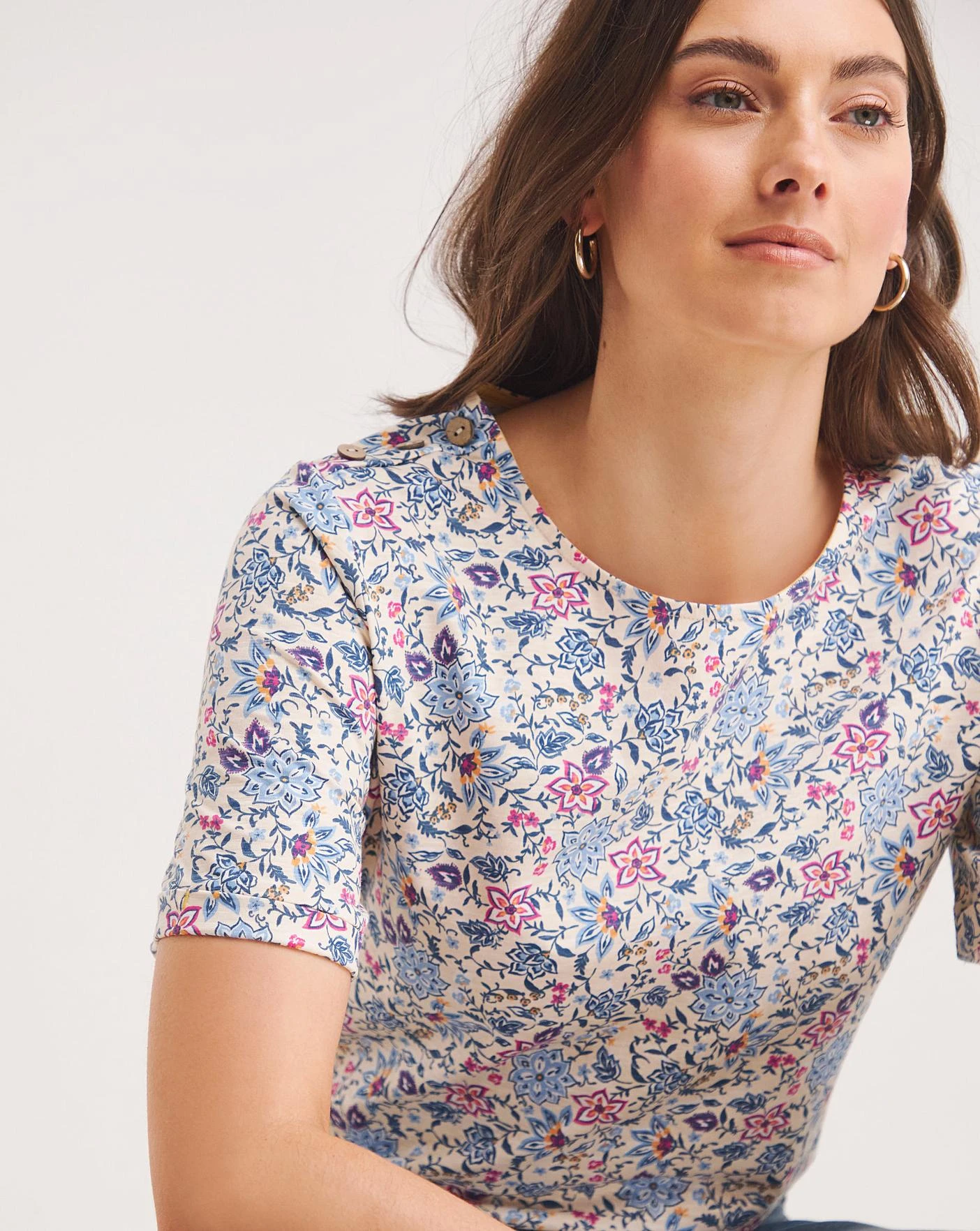 Julipa Button Shoulder T-Shirt| Floral 4 Julipa Button Shoulder T-Shirt| Floral - Image 2